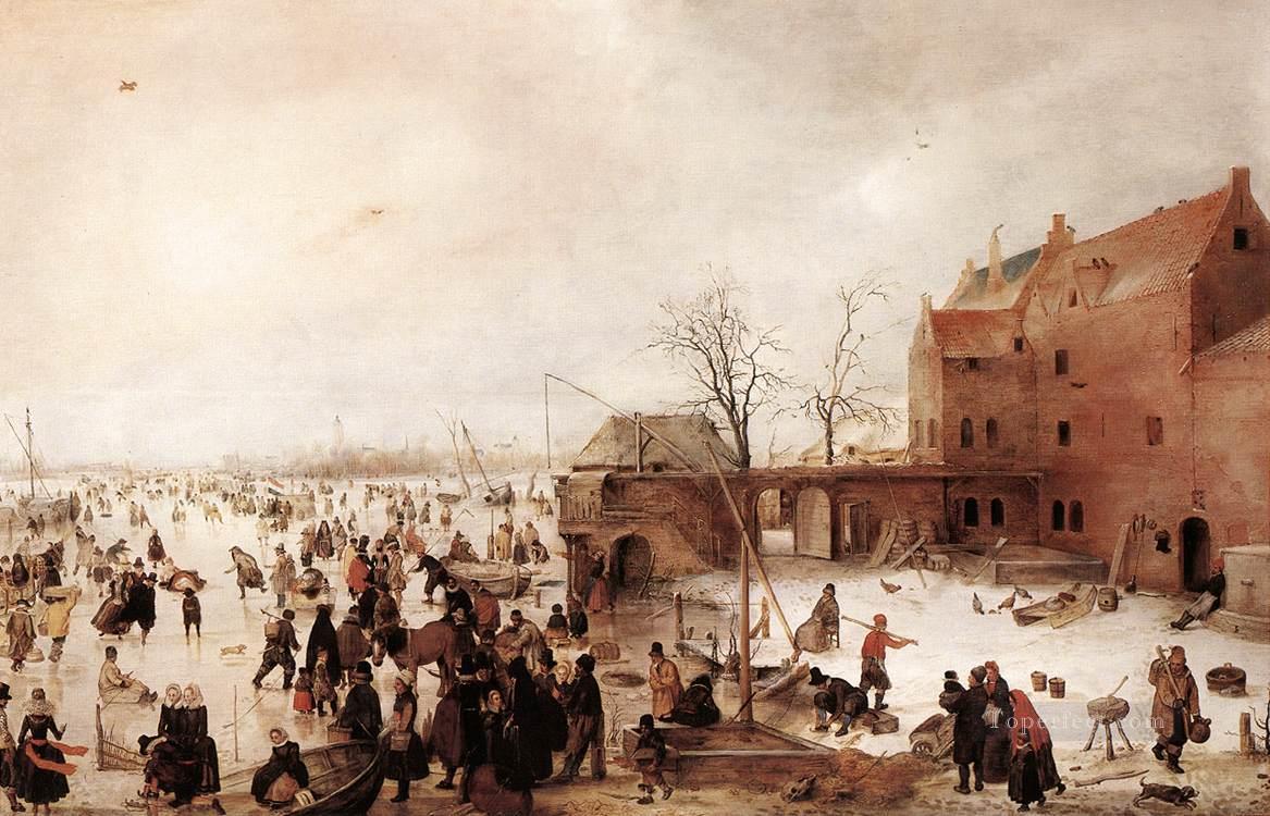 A Scene On The Ice Near A Town 1615 winter landscape Hendrick Avercamp Oil Paintings